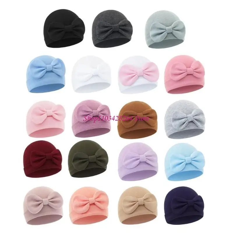 

Comfortable Baby Bonnet Cotton Soft Breathable Warm Hat Lovely Bowknot Decor Caps Bonnet for Infants 0-6 Months