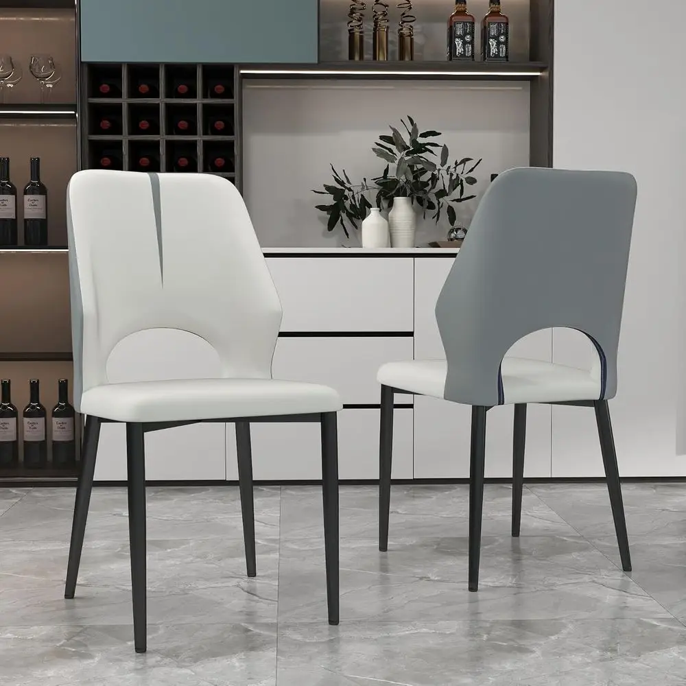 

6-Piece Modern PU Leather Upholstered Dining Chairs Set, Padded Seats, Metal Legs, Light Grey for Kitchen/Cafe