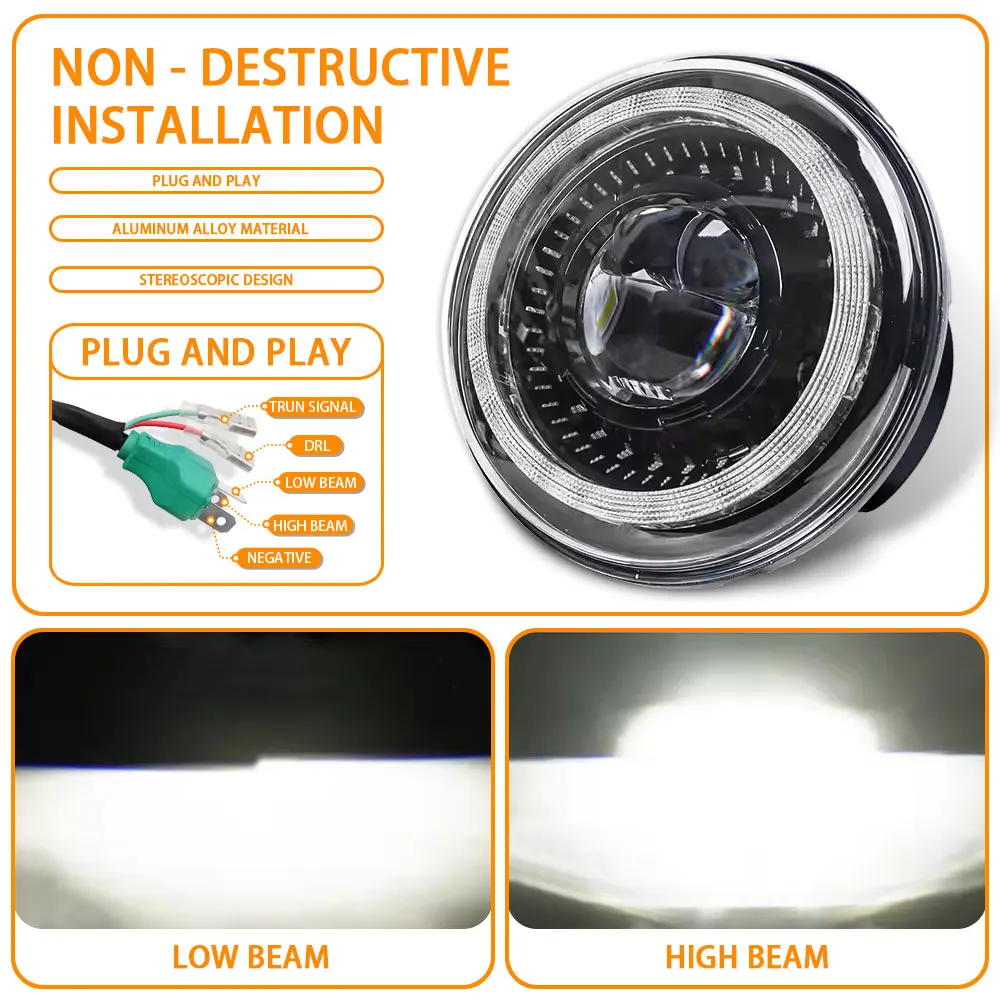 7" LED DRL H4 Halo Ring Amber Turn Signal Headlamp For land rover defender Jeep JK TJ Touring Lada 4x4 Yamaha Niva view 4