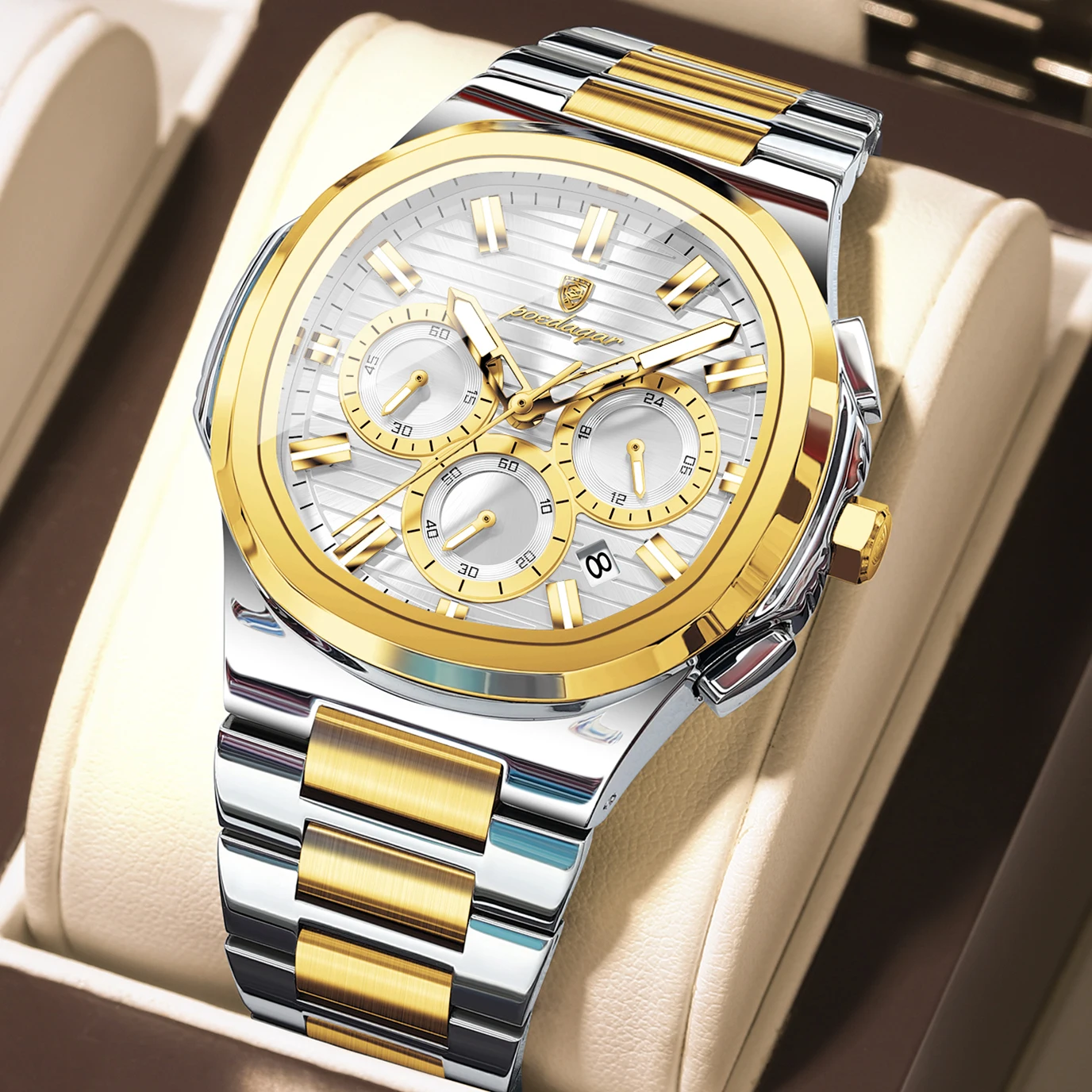 Men's Luminous Waterproof Stainless Steel Chronograph Quartz Watch