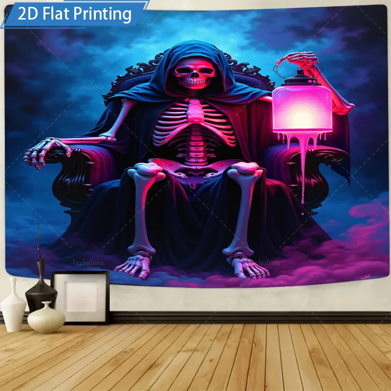 

1шт настенный гобелен готический скелет трон гобелен с розовым фонарем - темное настенное искусство в стиле фэнтези