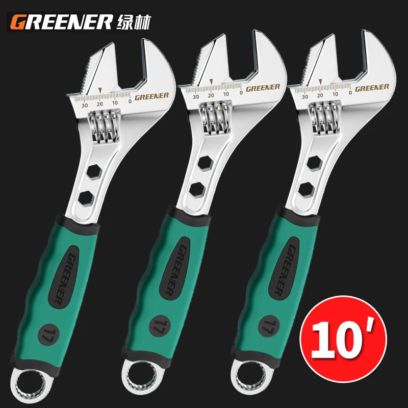 GREENER 8-12 Inch Adjustable Wrench CR-V Steel Scale-Marked