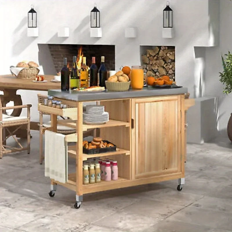 Outdoor Grill Carts with Storage Cabinet Food Preparation Cart Dining Table Cart