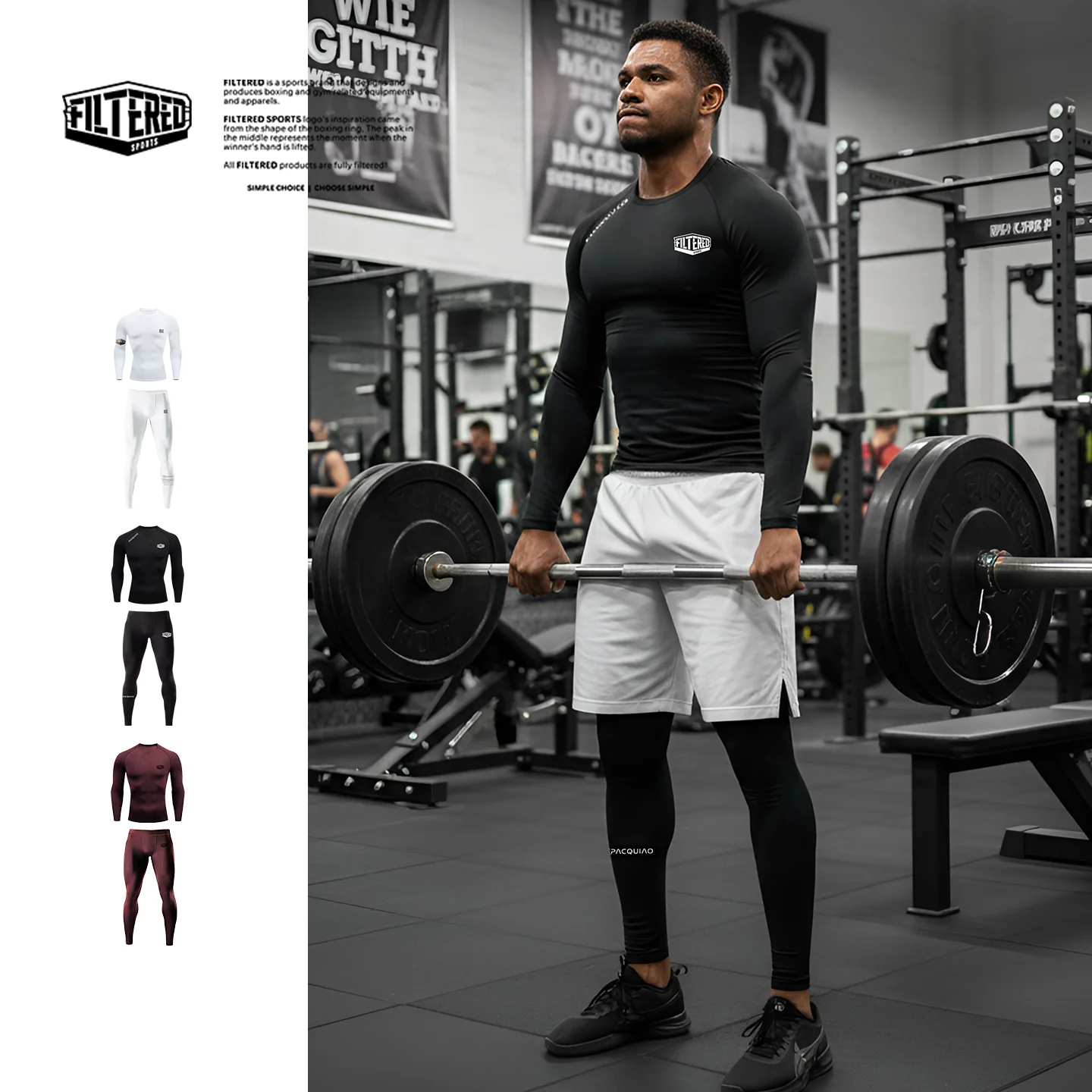 Men's Gym Compression Set Long Sleeve Top And Pants Spandex 4 Way Stretch Silky Soft for Boxing MMA Running Fitness Training