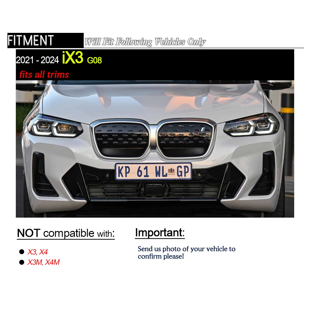 iX3 Grille, Prepreg Dry Carbon Autoclave Carbon Fiber Front Bumper Kidney Grill for 2021-2024 BMW iX3 G08 (Not for X3 X4)