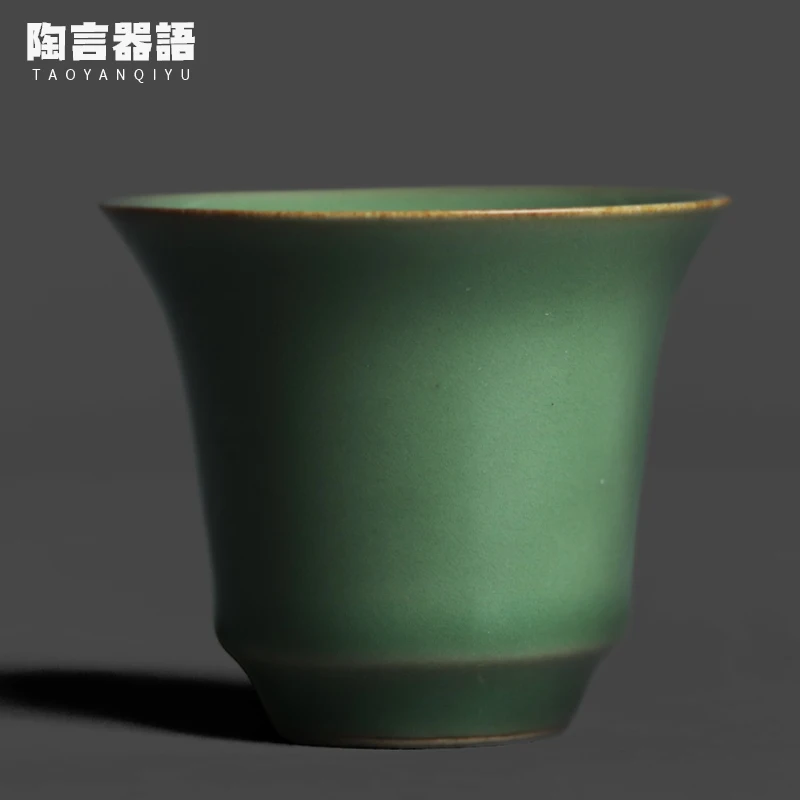 Verde Celadon ferradura Shaped grande Teacup, boca larga, chinês Kung Fu chá cerimônia, estilo Zen, personalizado bebendo copo único