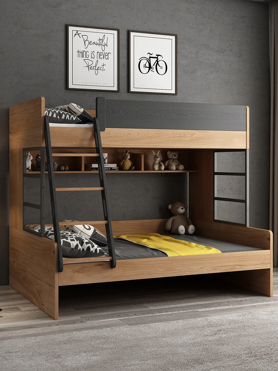 Children's up and down high and low bed, multifunctional double layered mother and child bed, wooden bed with up and down bunks