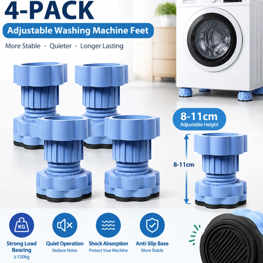 4-Piece Set of Universal Height-Increasing Pads, Suitable for Washing Machine Bases, Universal Height-Increasing Pads, Shock-Absorbing and Anti-Slip Bases for Washing Machines and Refrigerators, Suitable for Elevating Washing Machines, Dryers, Air Conditioner Outdoor Units, Cabinets, Tables, and Other Home Appliances