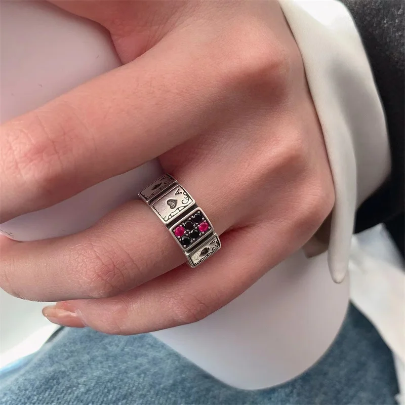 Wholesale 1Pc Adjustable Playing Cards Open Cuff Finger Rings Luxury Vintage Jewelry Men Gift Party for Women Girls