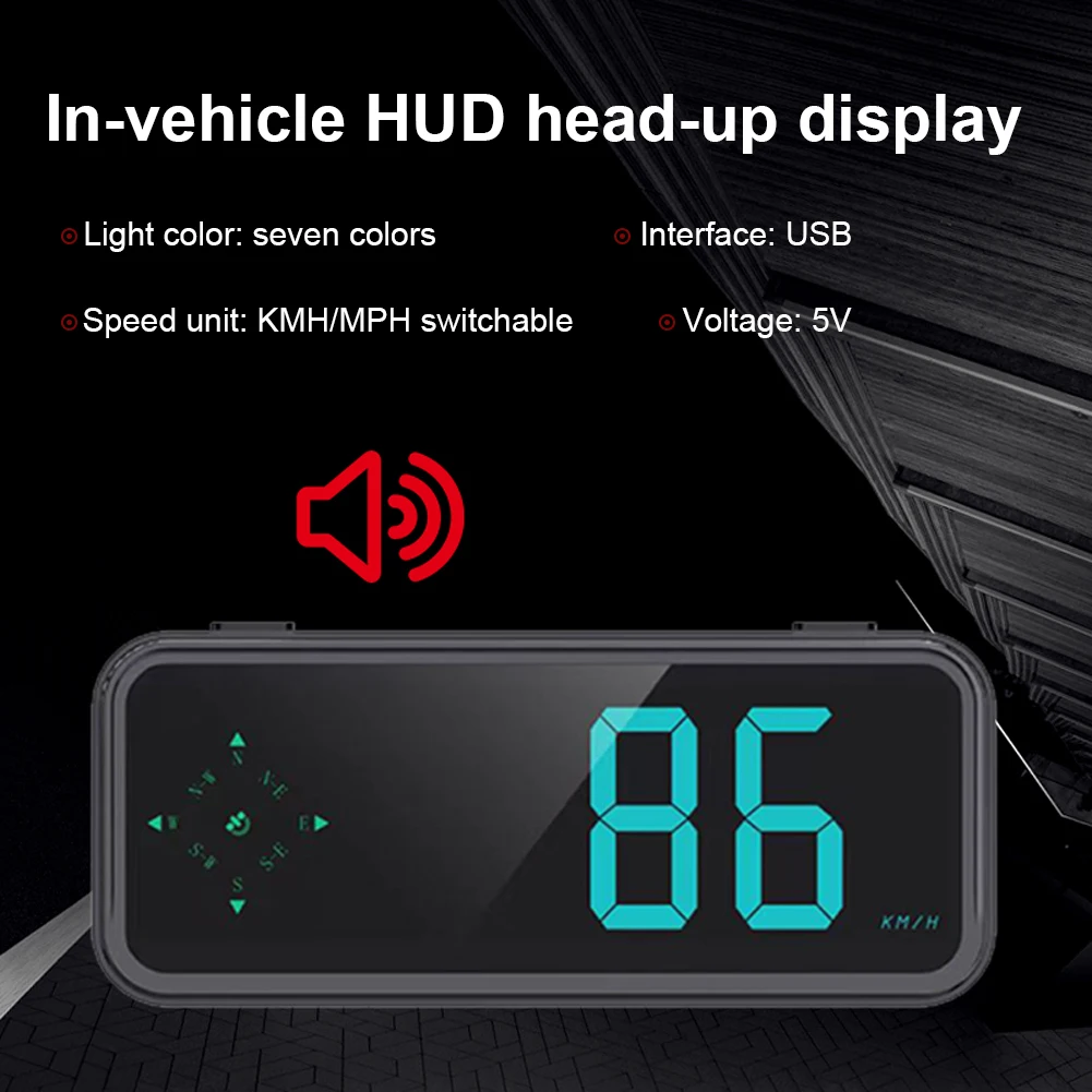 Windshield Speed Projector with Compass Colorful LED Display Digital Car HUD Plug and Play GPS HUD Car Electronics Accessories