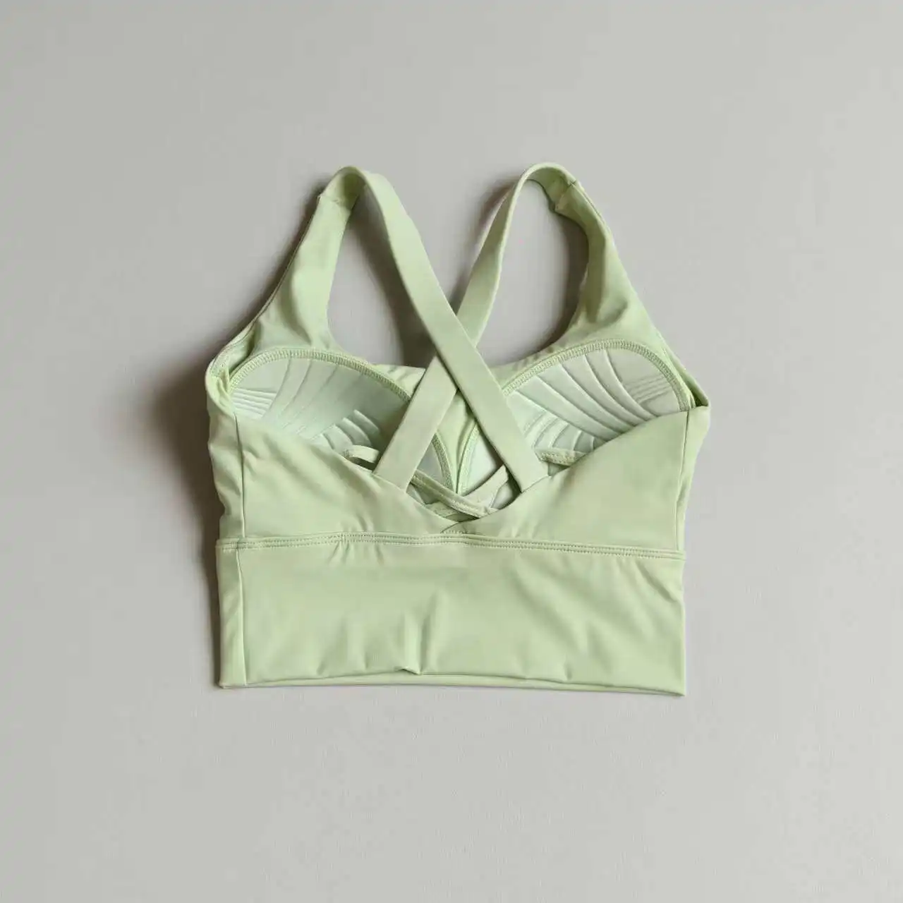 Einfarbiger Damen-Fitness-BH, weicher Rücken mit Kreuzmuster, hochfest, stoßfest, Sport-Top mit Brustpolster, Push-up-Yoga-Weste – Detail 9