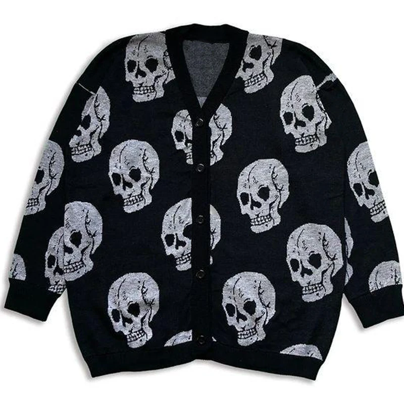 

Quality New Hip-hop Street Gothic Wool Retro Cardigan Button Sweater Knitted Sweater Men's Women's Y2K Harajuku Punk Sweaters