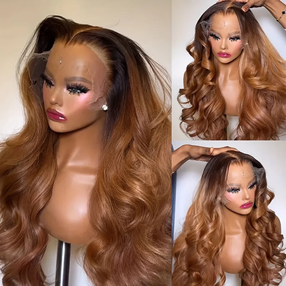 

Soft 16inch Ombre Brown Body Wave 5*5 Lace Front Hair 100% Human Hair Wig 150 Density with Baby Hair Pre-Plucked