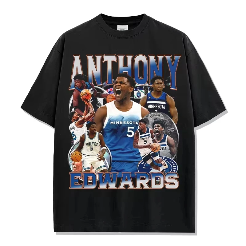 Camiseta de Manga Corta con Estampado de Anthony Edwards 2026, Estilo Vintage con Cuello Redondo, para Hombre y Mujer