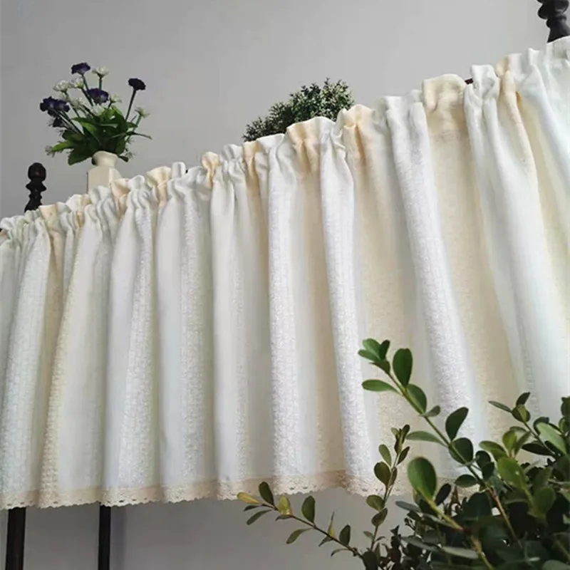 ستائر بيضاء مخططة من الدانتيل والفوال ستائر نافذة شبه شفافة لتصفية الضوء وستائر جيب قضيب الخصوصية لغرفة المعيشة وغرفة النوم