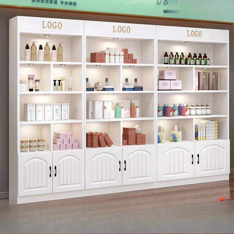 

Cosmetics Display Cabinet Nail Art Container with Light Gift Cabinet Product Display Beauty Salon Shelf