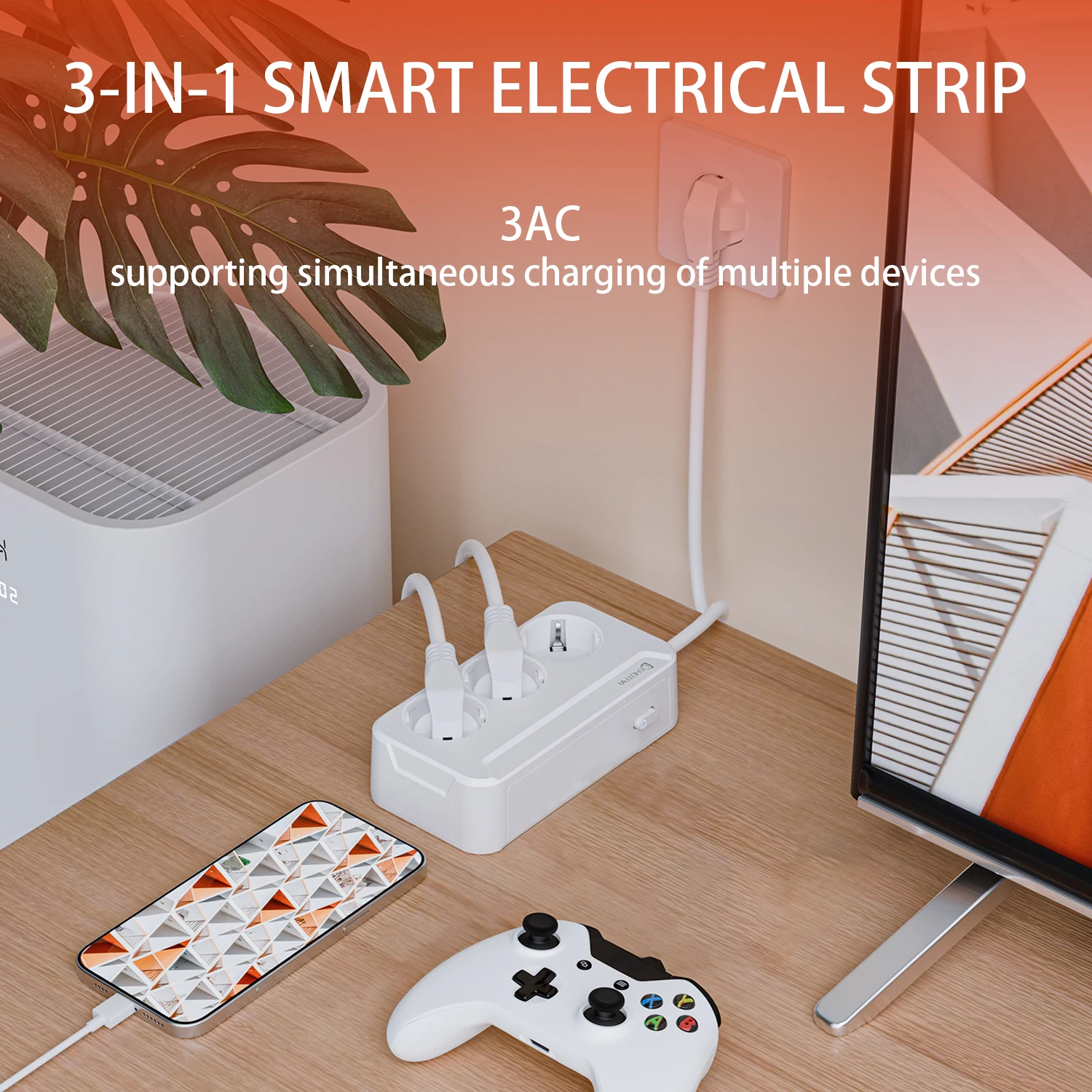 EU Plug 2500W AC Outlet Power Strip Multitap Extension Cord Electrical Socket With Charging Home Office Network Filter Adapter
