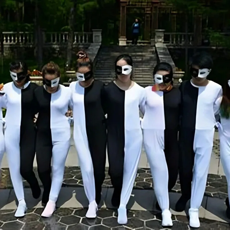 Optische illusie zwart-wit onesie tweedelig danskostuum voor volwassenen en kinderen feest Halloween grappig cosplay kostuum coslao - afbeelding 2
