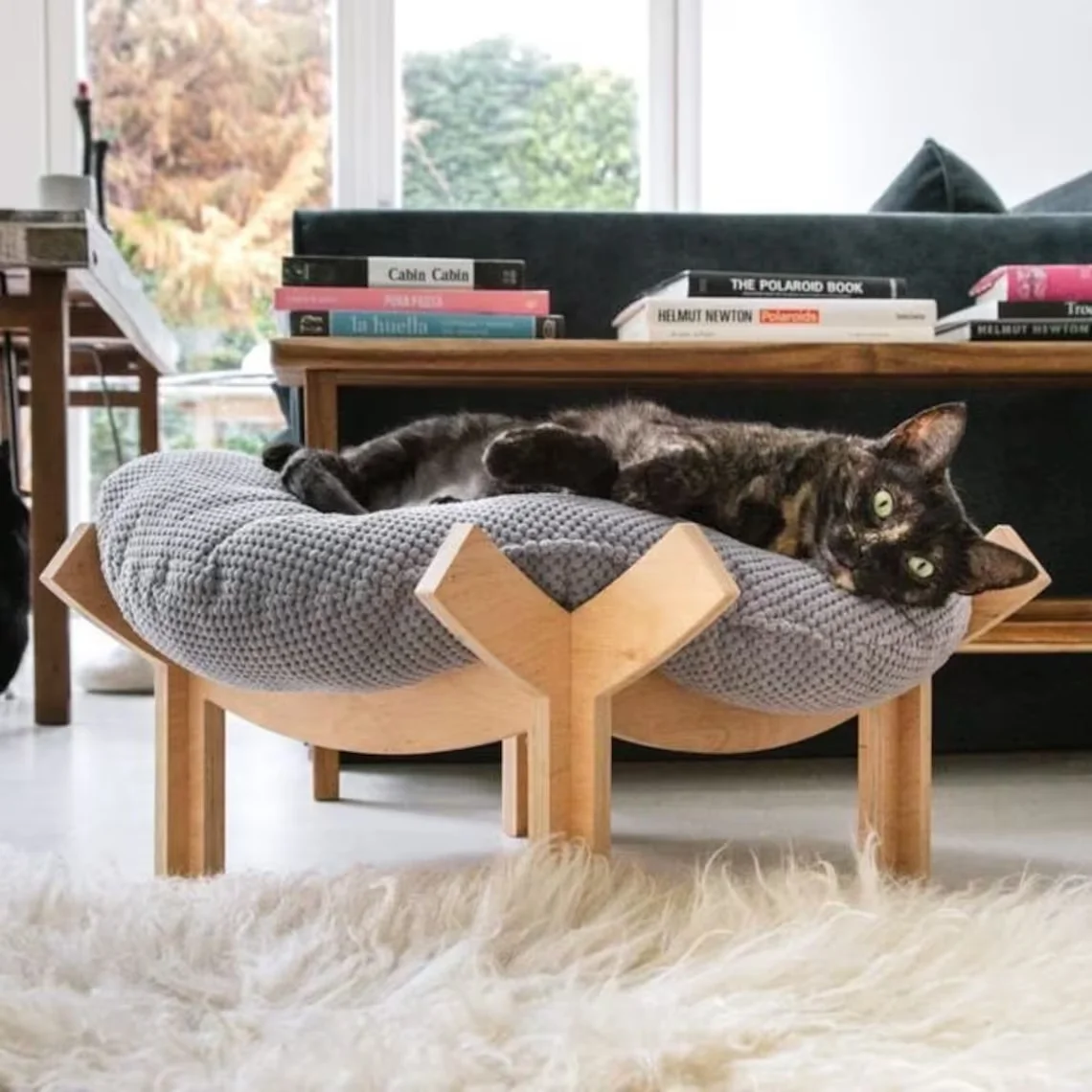 

Made Of Plywood Cat Bed With Pillow, Cat House Furniture For Cat Lover Gifts