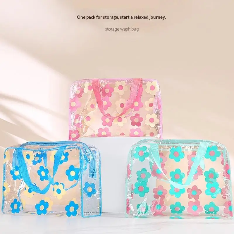 Transparent PVC Floral Cosmetic Bag – Waterproof Travel Toiletry Pouch for Women, Clear Organizer for Shower & Makeup