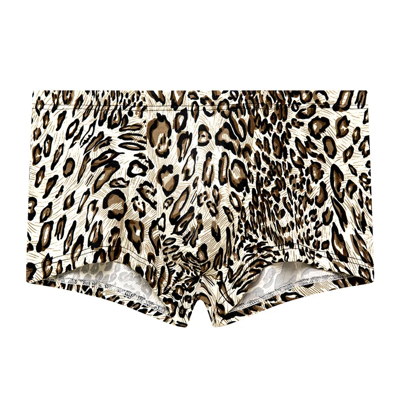 Модные шорты-боксеры с леопардовым принтом, дышащие тонкие мужские трусы из ледяного шелка, U-образные выпуклые трусы, сексуальные быстросохнущие трусики