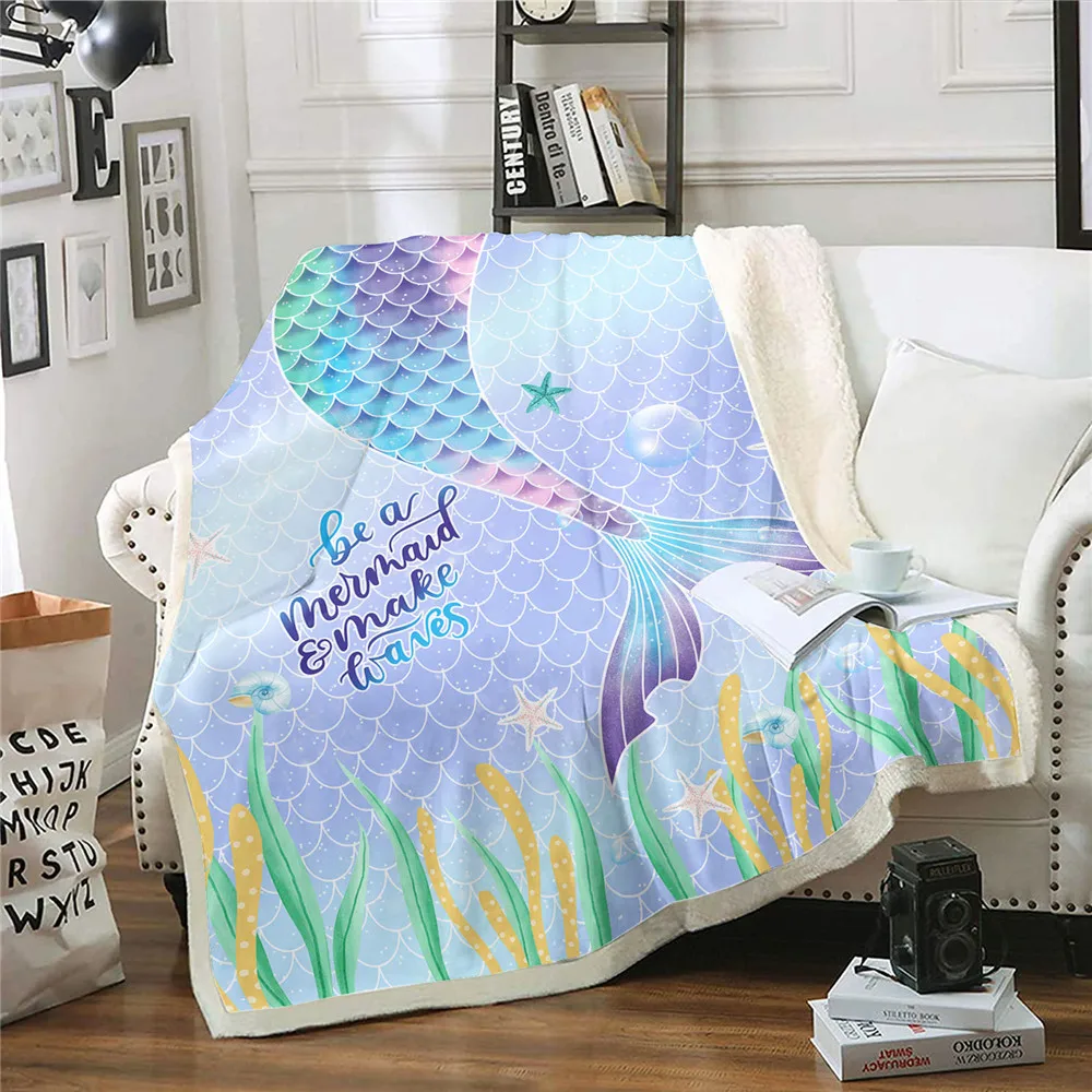 

HX Fashion Blanket Be A Mermaid Make Waves 3D Printed Throw Blanket for Beds Nap Keep Warm Plush Quilts Dropshipping