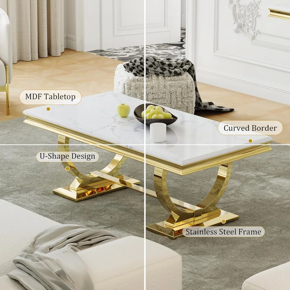 Coffee Table, Rectangle Marble Living Room Tea Table, Elegant Coffee Table for Living Room, Guest Hall