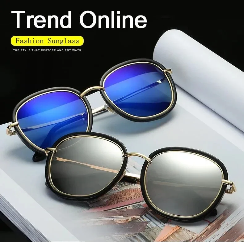 

Women Big Frame Sunglasses Brand Designer Retro Metal Sunglass Female Drive Luxury Eyewear Women Black Sun Glasses