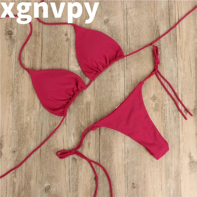 Xgnvpy Swimsuit Women Sexy Bikini Set Push-up Padded Bra Thong Two Pieces Swimwear Beachwear Bathing Suit Femme