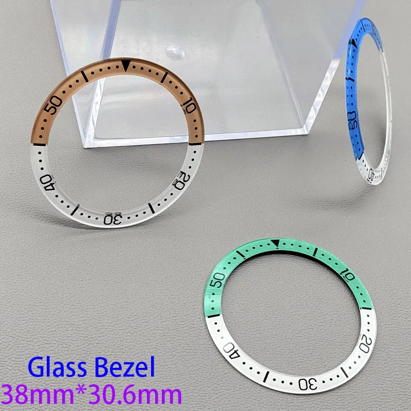 Customized 38mm*30.6mm Sloped Glass Bezel Insert Fits SKX007 SRPD SUB GMT Watch Case Men Diving Watch Replace Modification Parts