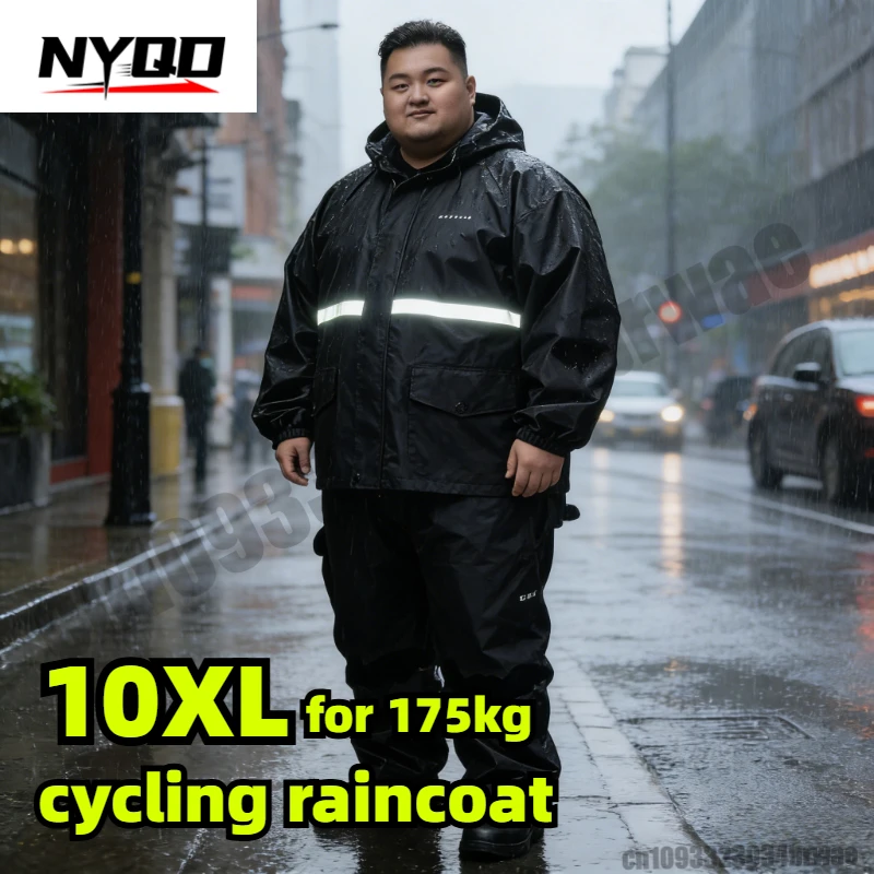 

Plus Fat Size 10XL Fat Man Raincoat Rain Pants Set 175kg Unisex Reflective Waterproof Motorcycle Rider Gear Rain Suit