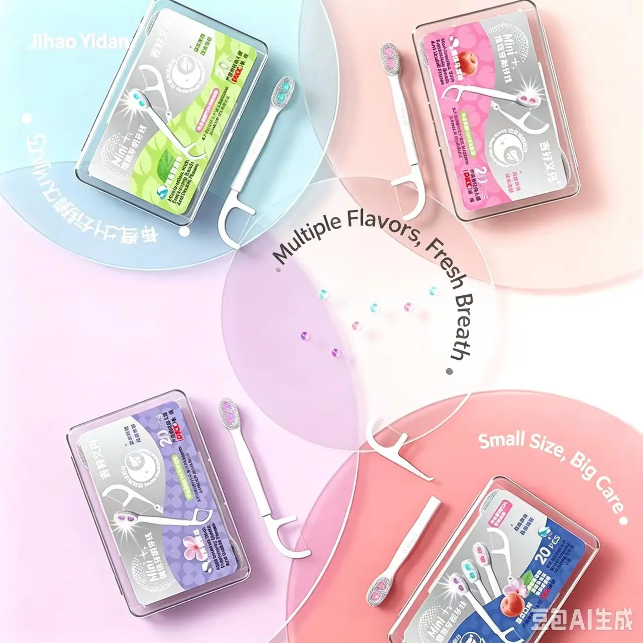 Water Saving Portable Toothbrush 20PCS Box Cool Mint Dual Fresh Bead Disposable Toothbrush with Floss for Outdoor Travel Daily