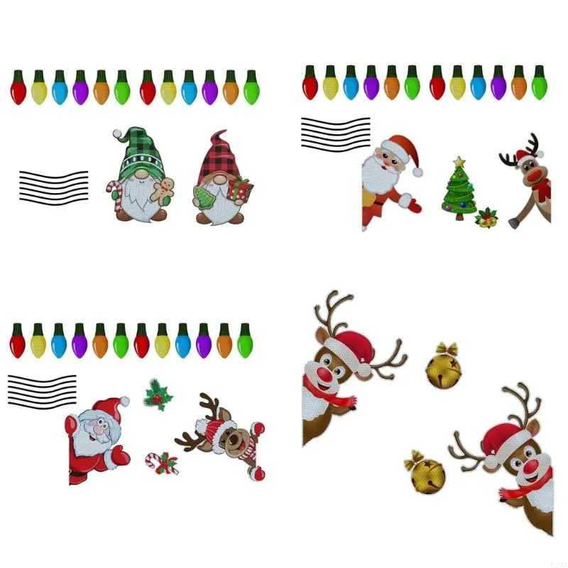 

U2JA Christmas Decoration Magnetic Car Stickers Decals Refrigerator Magnets Bulb Santa Snowman Dwarf Reflective Sticker