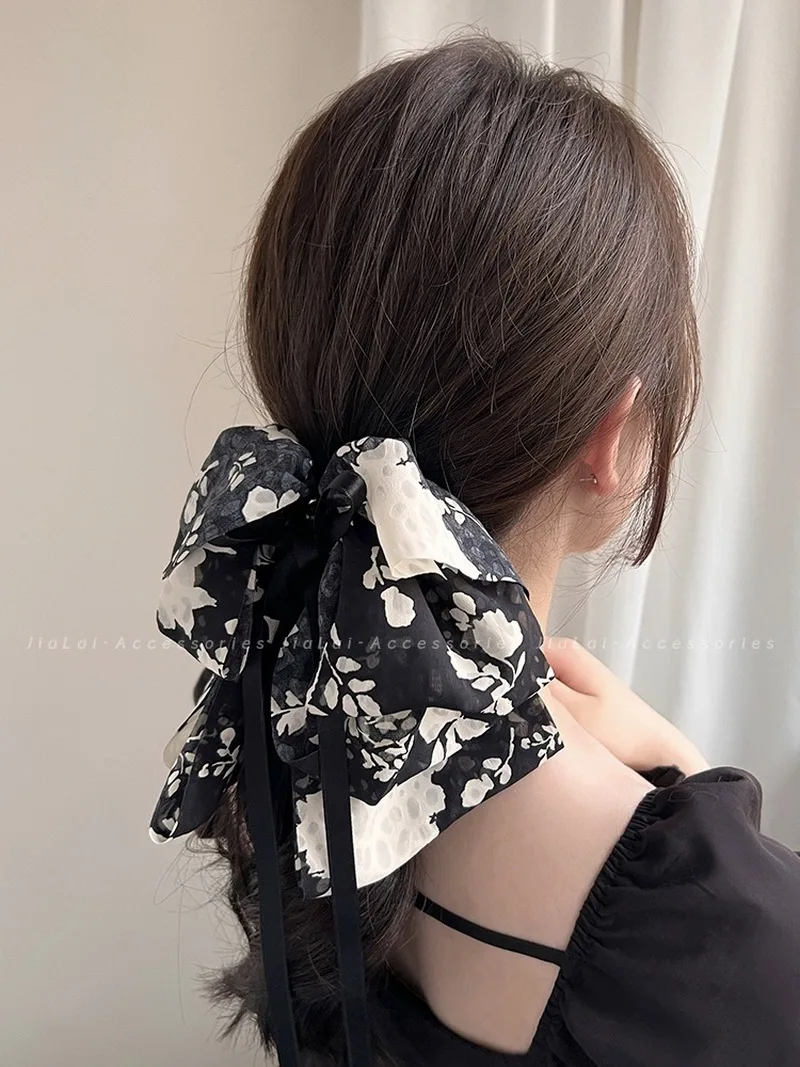 Korea Kleine Gedruckt Haar Klaue Clip Für Frauen Elegante Bogen Haarspange Mädchen Schwarz Krabben Haar Pin Retro Halb Greifen Haarnadel Kopfschmuck – Detail 2