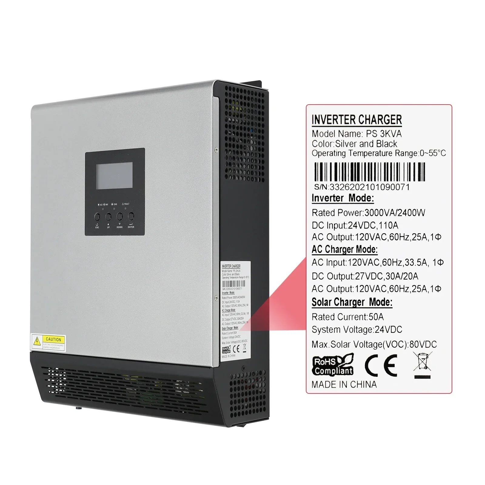 YYHC PowMr 3KVA 2400W 230V Hybrid Solar Inverter Built-in with 24VDC PWM 50A Off-Grid Solar Inverter