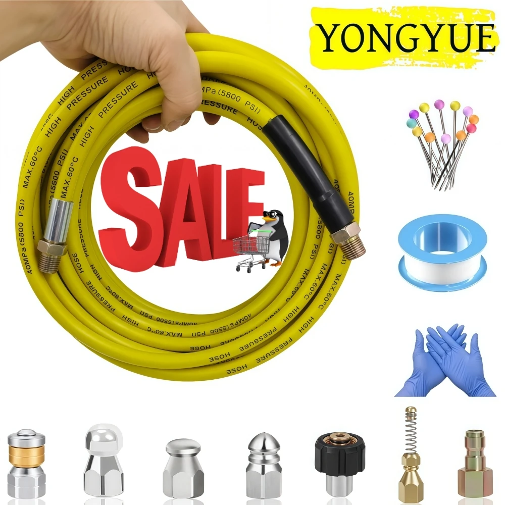 

5800psi Super Flexible Pressure Washer Hose 5~50m Sewer Drain Water Cleaning Hose Sewer Sprayer Kit Pipeline Cleaning Nozzle