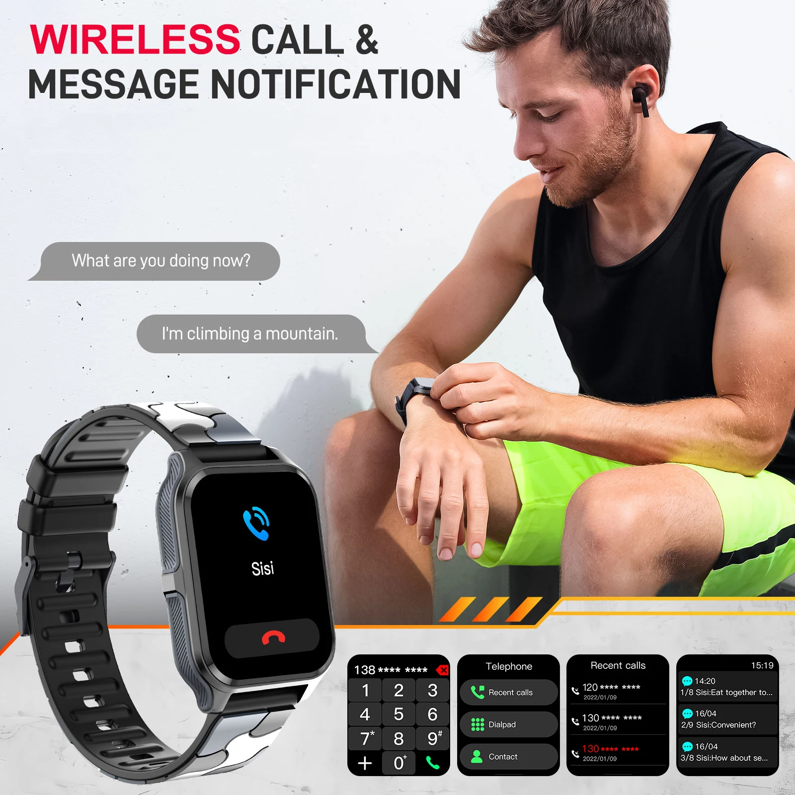 EIGIIS ساعة ذكية جديدة للرجال 3ATM مقاوم للماء تتبع اللياقة البدنية معدل ضربات القلب الدم الرجال الرياضة في الهواء الطلق ساعة عسكرية بلوتوث كال