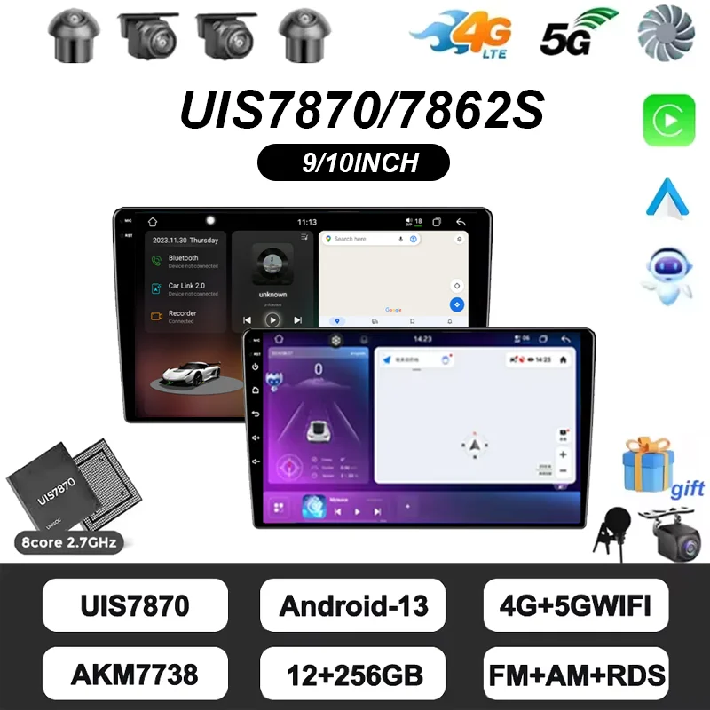 Obrázek: 8cores 12+256G android13 auto stere rádio 5G WIFI carplay& Android auto GPS DSP multimídia Carplay Android hráč WIFI Bluetooth