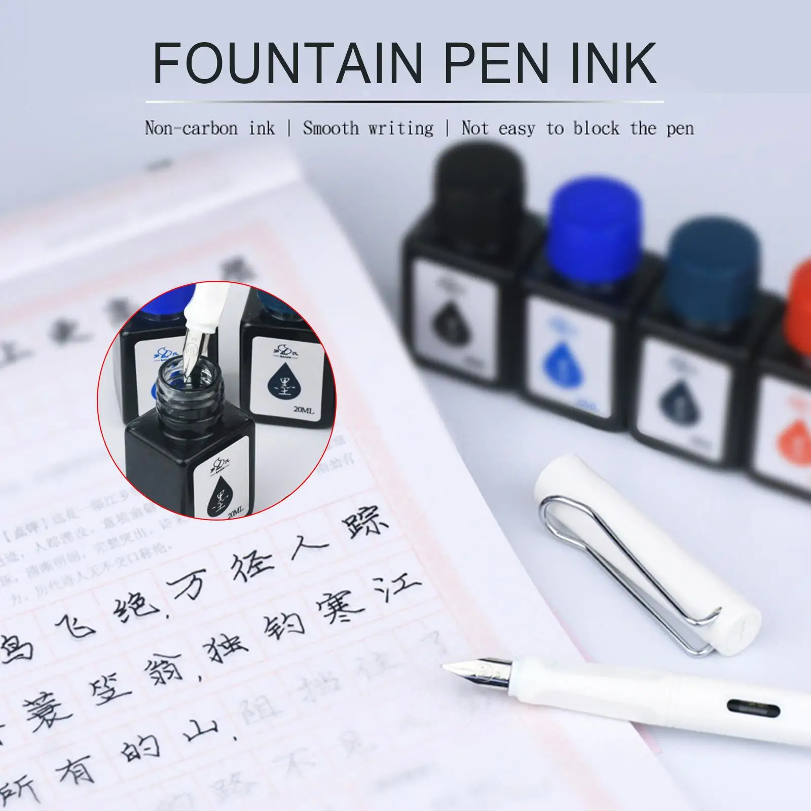 20ml Fountain Pen Ink Dip Pen Ink Bottle Blue Ink Refilling Art Ink Available Sac Writing Stationery Inks Students Calligra M6z8