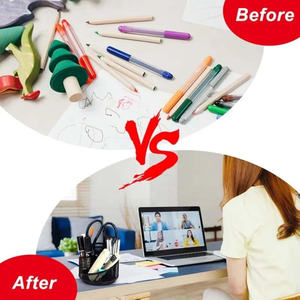 Multi-functional Rotating Pen Holder 360-degree Free Rotation Black Desktop Storage Box Metal Mesh Convenient Pencil Holder