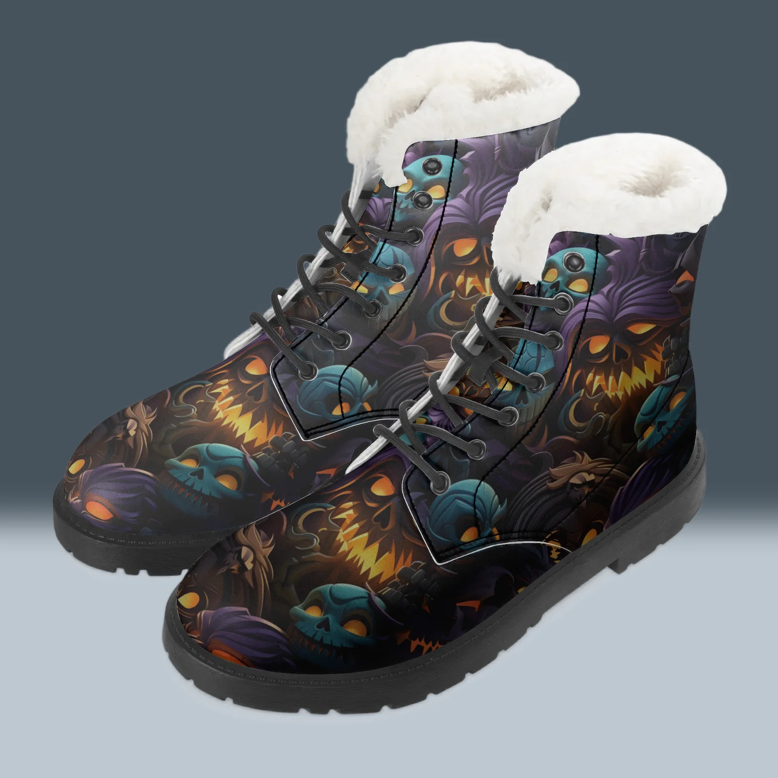 

Customized Halloween evil pumpkin plush boots men and women youth winter warm snow boots
