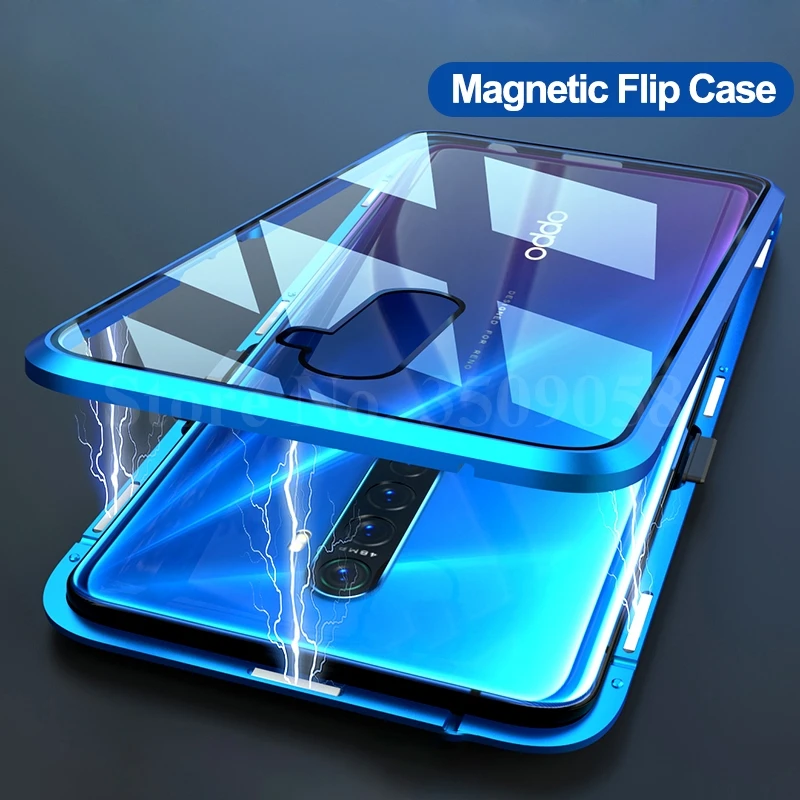 360 magnetic flip case for oppo a5 a9 2020 Coque double side tempered glass cover case metal bumper shell Fundas