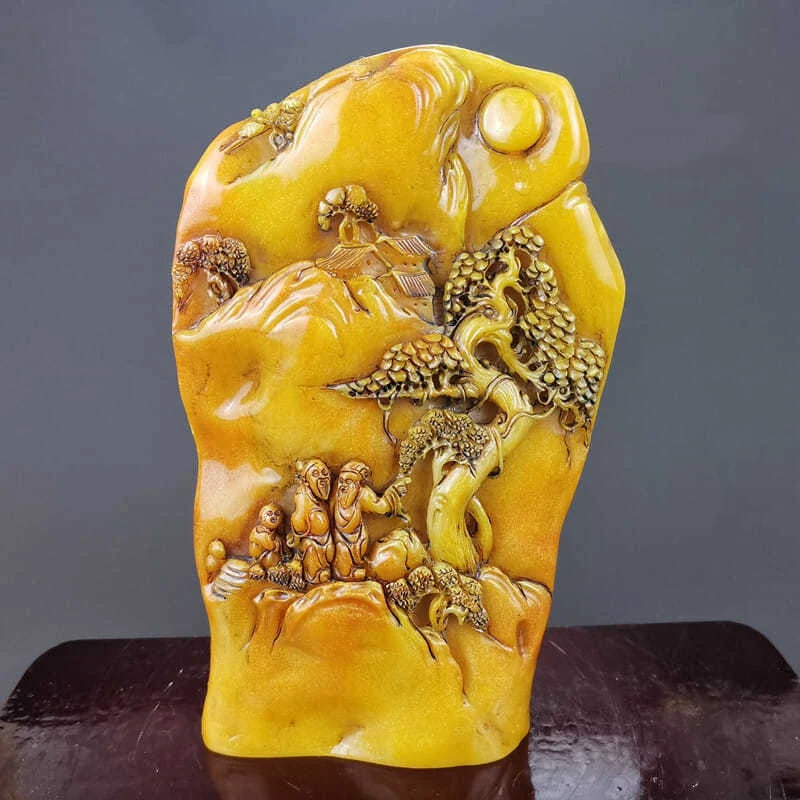 

2.76" Chinese Natural Shoushan Stone Hand Carved Exquisite Scenery Seal Feng Shui Ancient People Statue