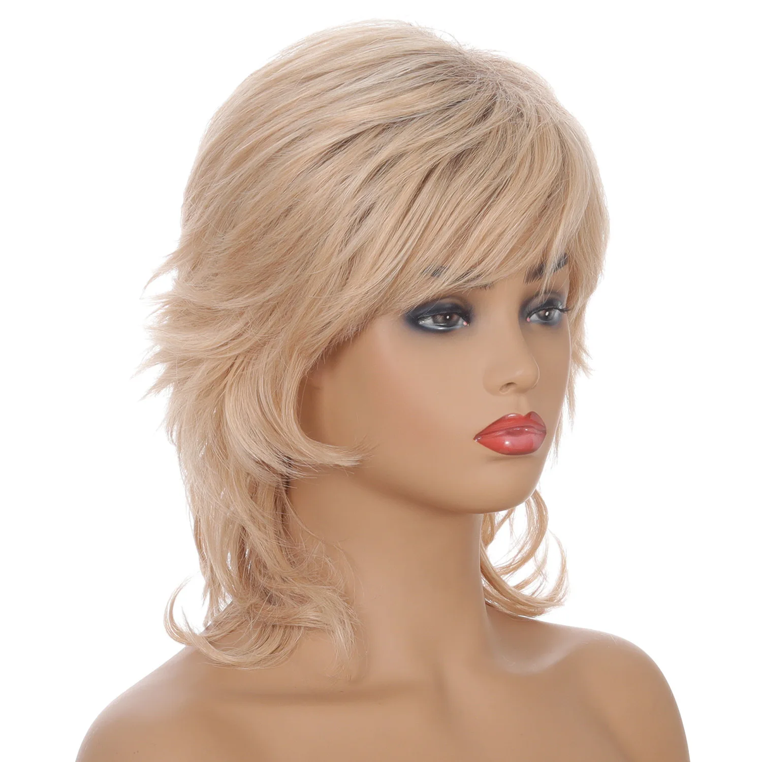 Short Wig Golden Yellow Hair Synthetic Wigs Curly Cosplay Wig Female Haircut Puffy Straight Natural Daily Wear wig