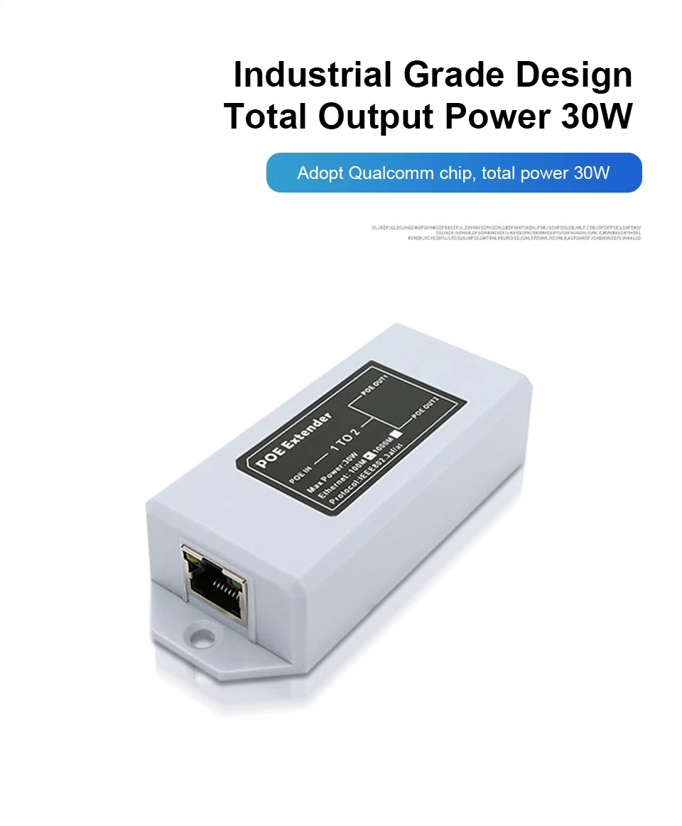 1 to 2 Port POE Extender 100/1000Mbps IEEE 802.3af/at Standard 48V for NVR IP Camera POE Extend 100 Meters for POE Range