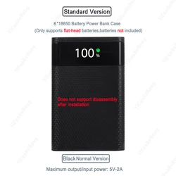 PD 18W USB Fast Charging Portable External 5V DIY 6*18650 Case Power Bank Battery Charging Storage Box with Flashlight 20000mAh