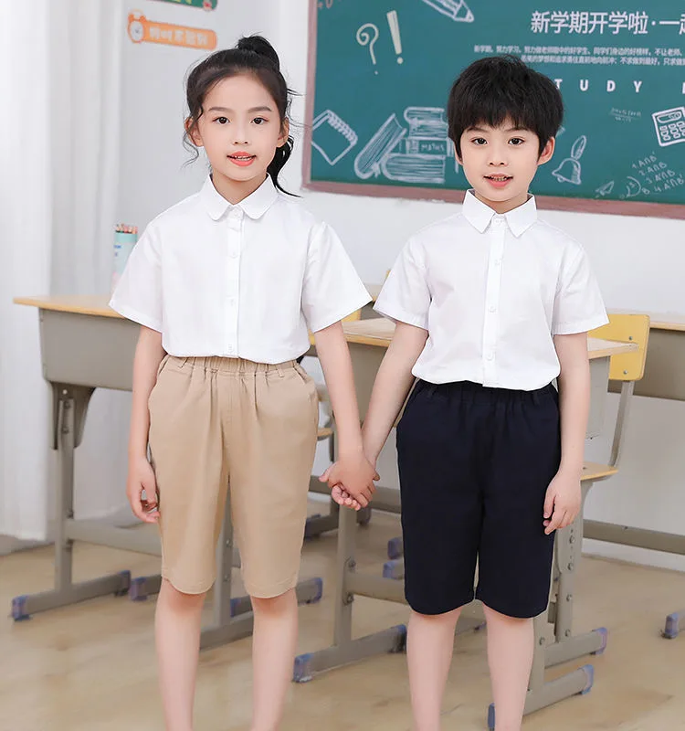 

2024 Baby Toddler Teenage Clothes School Uniform Shirts White Long Sleeve Short Sleeve Turn-down Collar Kids Shirt Tops