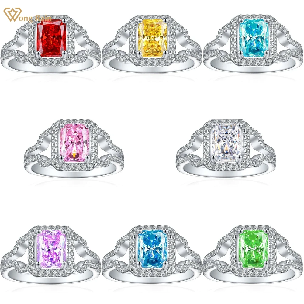 

Wong Rain 100% 925 Sterling Silver Crushed Ice Cut 6*8 MM Lab Sapphire Gemstone Wedding Engagement Women Ring Jewelry Wholesale