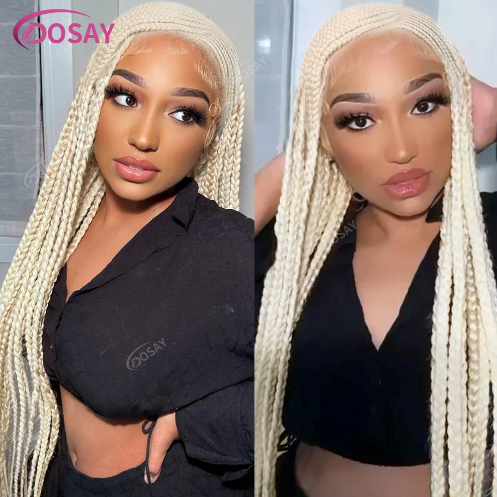 العسل شقراء كامل الدانتيل كورنو شعر مستعار مضفر للنساء السود الاصطناعية Knotless صندوق الضفائر شعر مستعار آلهة الجانب جزء شعر مستعار مضفر