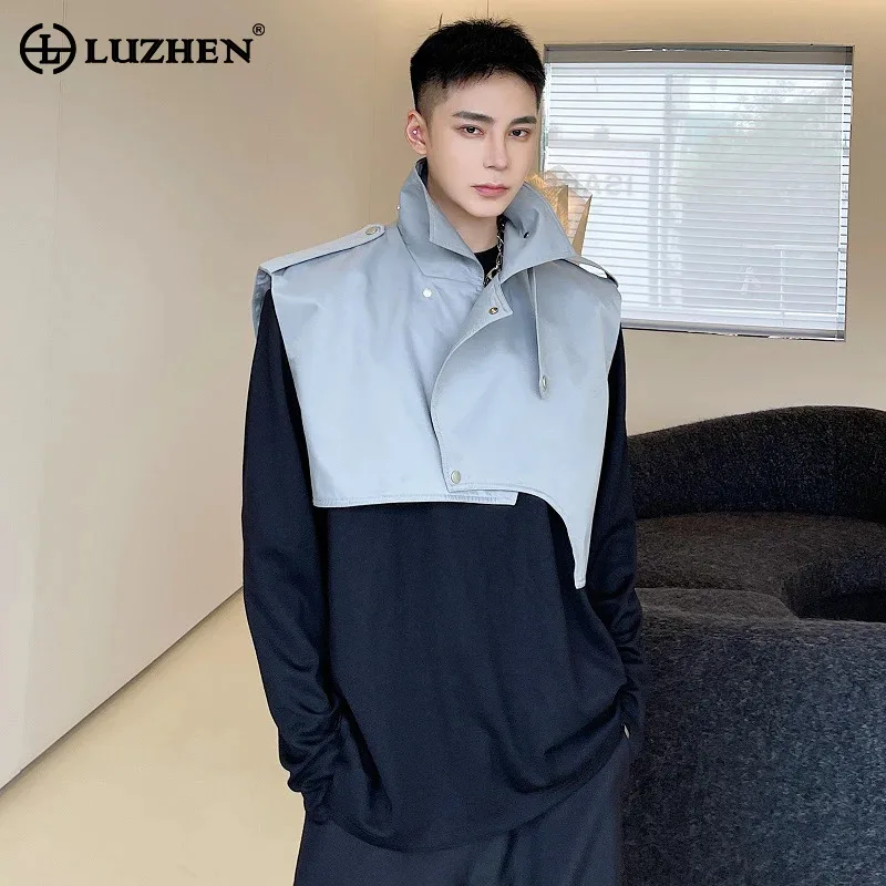 

LUZHEN Buttoned Decorate Asymmetric Splicing Design Solid Color Sleeveless Vests Men Trendy Street Original New Waistcoat LZ3783